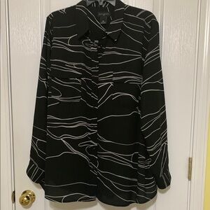 Investments Black and White Abstract Button Down Shirt